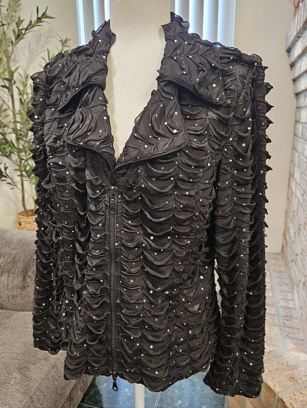 Joseph Ribkoff Womens 14 Jacket Zipper Embellished Black Ribbed Moto Mobwife